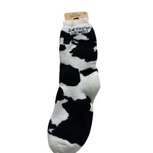 For Bare Feet Crew Socks Size 9-11 Black/White Cow Print Killington VT Made USA